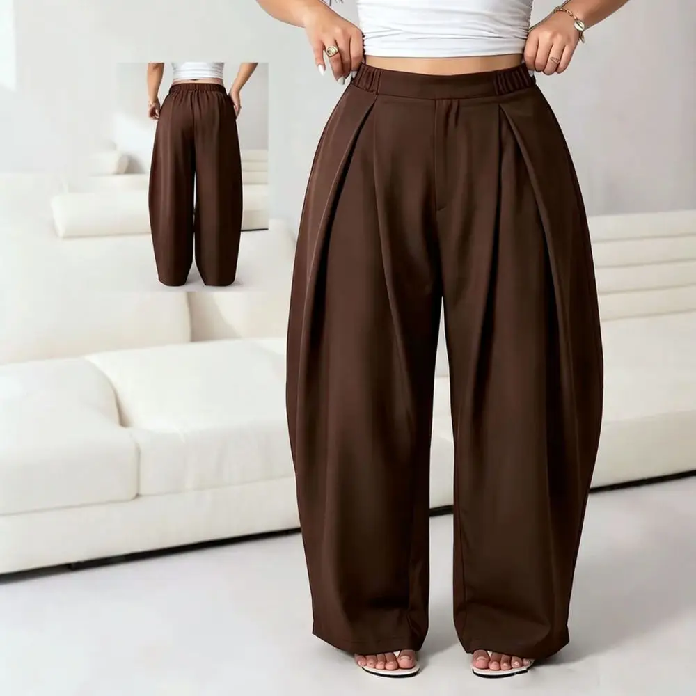 Casual Casual High Waisted Wide Leg Trousers Women Elastic Waist Pleated Pants Loose Drape Bottoms Comfy Commuter Long Trousers - Aliexpress Deal