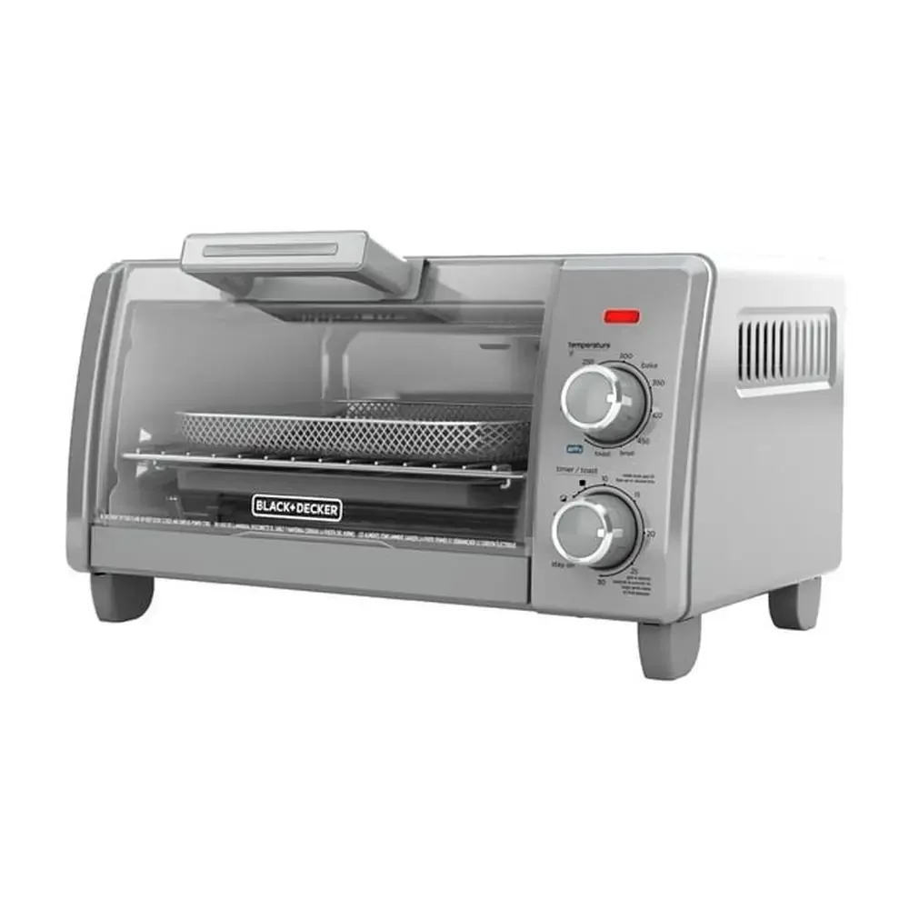 4-Slice Air Fry Technology Toaster Oven Even Toast 5 Functions Silver & Black