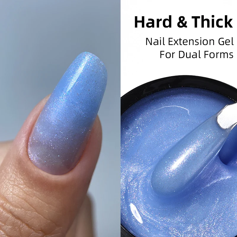 MSAHRE 50g Blue Shimmer Gel Nail Extension French White Cover Builder Nail Gel for Nails Extension Thick Self Level Hard Gel