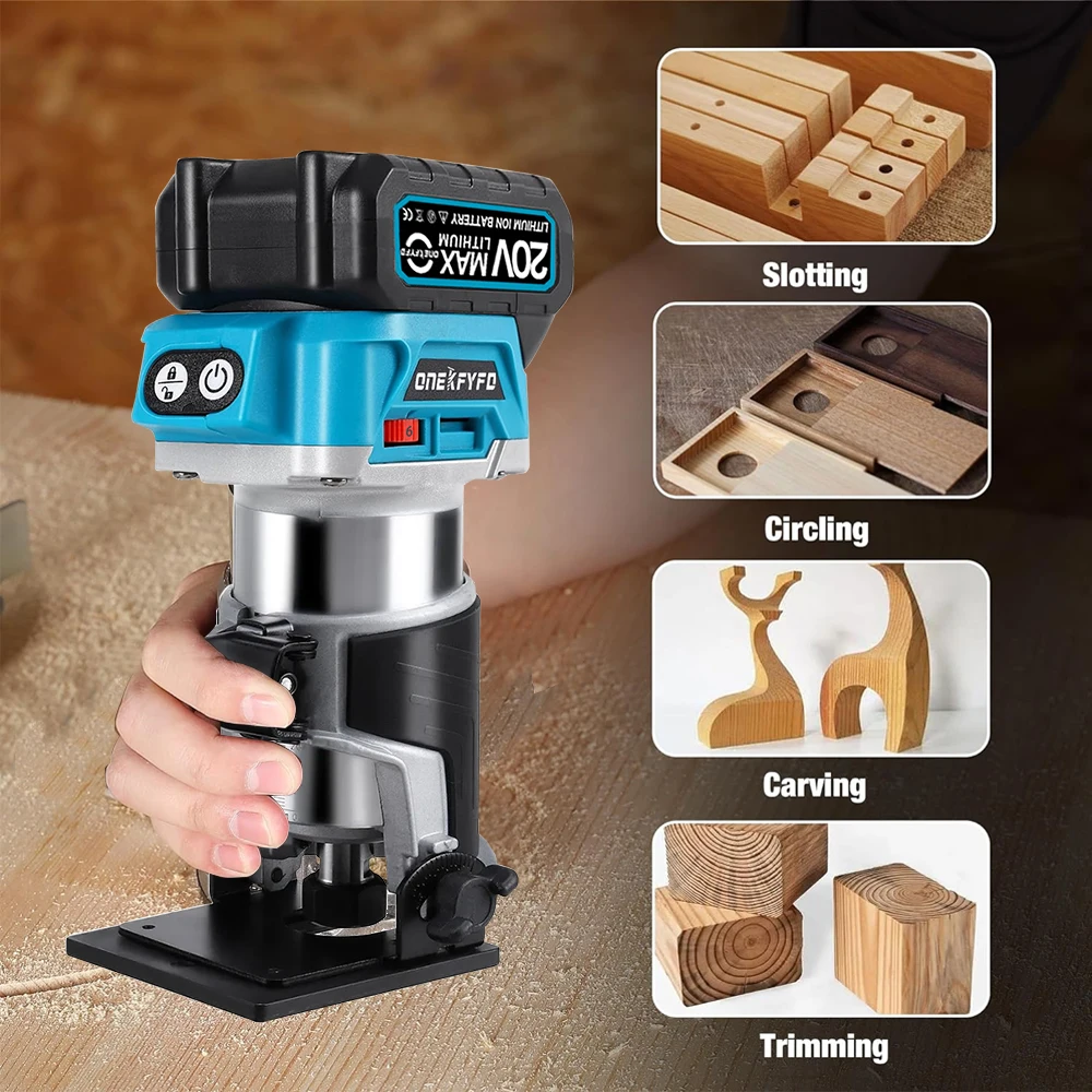 ONEKFYFD 6 Speeds Brushless Electric Hand Trimmer Cordless Wood Router Engraving Slotting Diy Tools for Makita 18V Battery