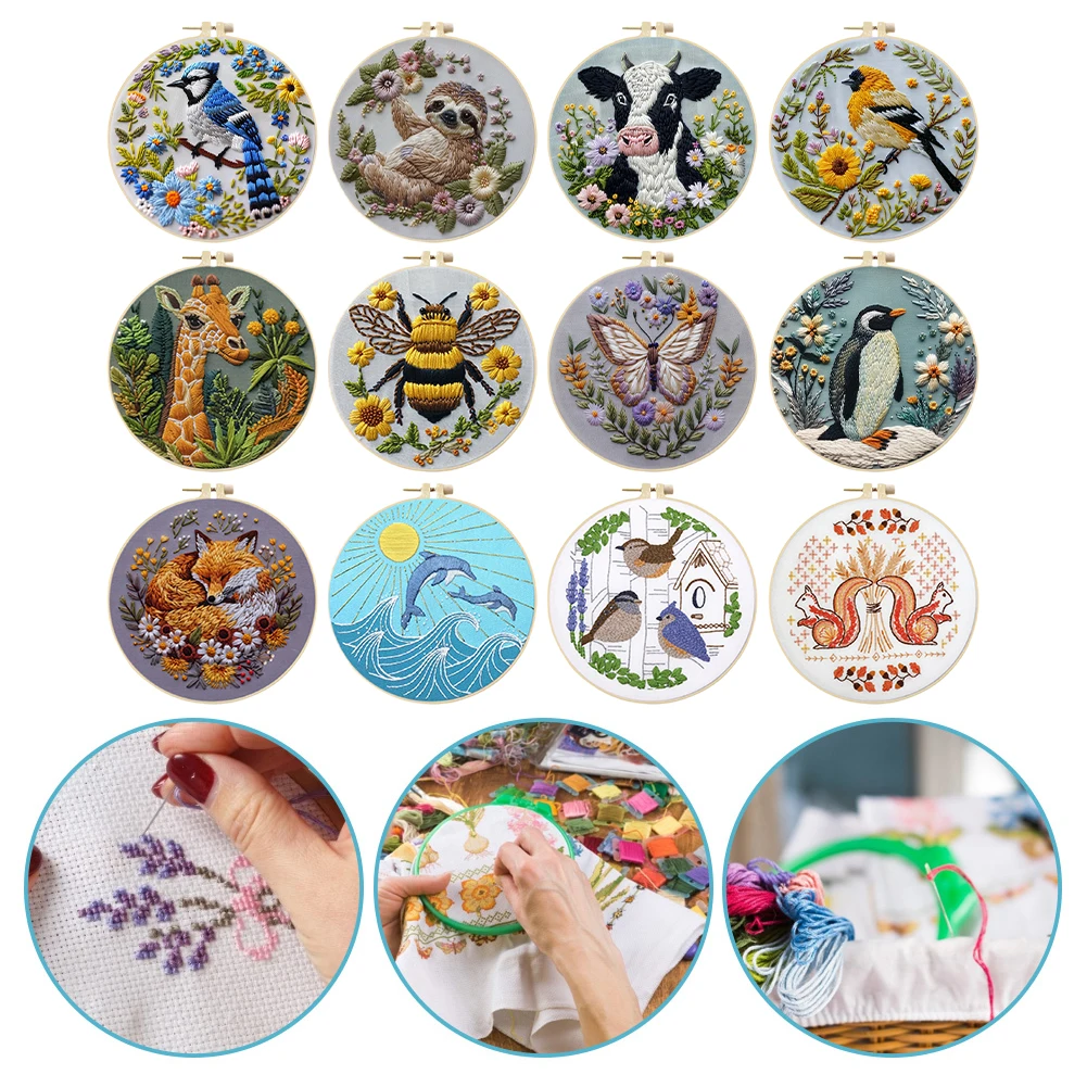 

Beginner Embroidery Kit Cow Daisy Flower Embroidery Punch Needle Kit Colorful Handmade Craft Set Includes Embroidery Hoop Cloth