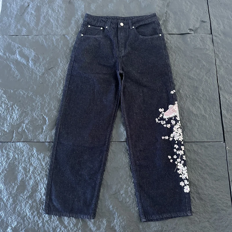 Vintage Trend Derschutze Jeans High Quality Pattern Logo Embroidery Denim Straight-leg Trousers