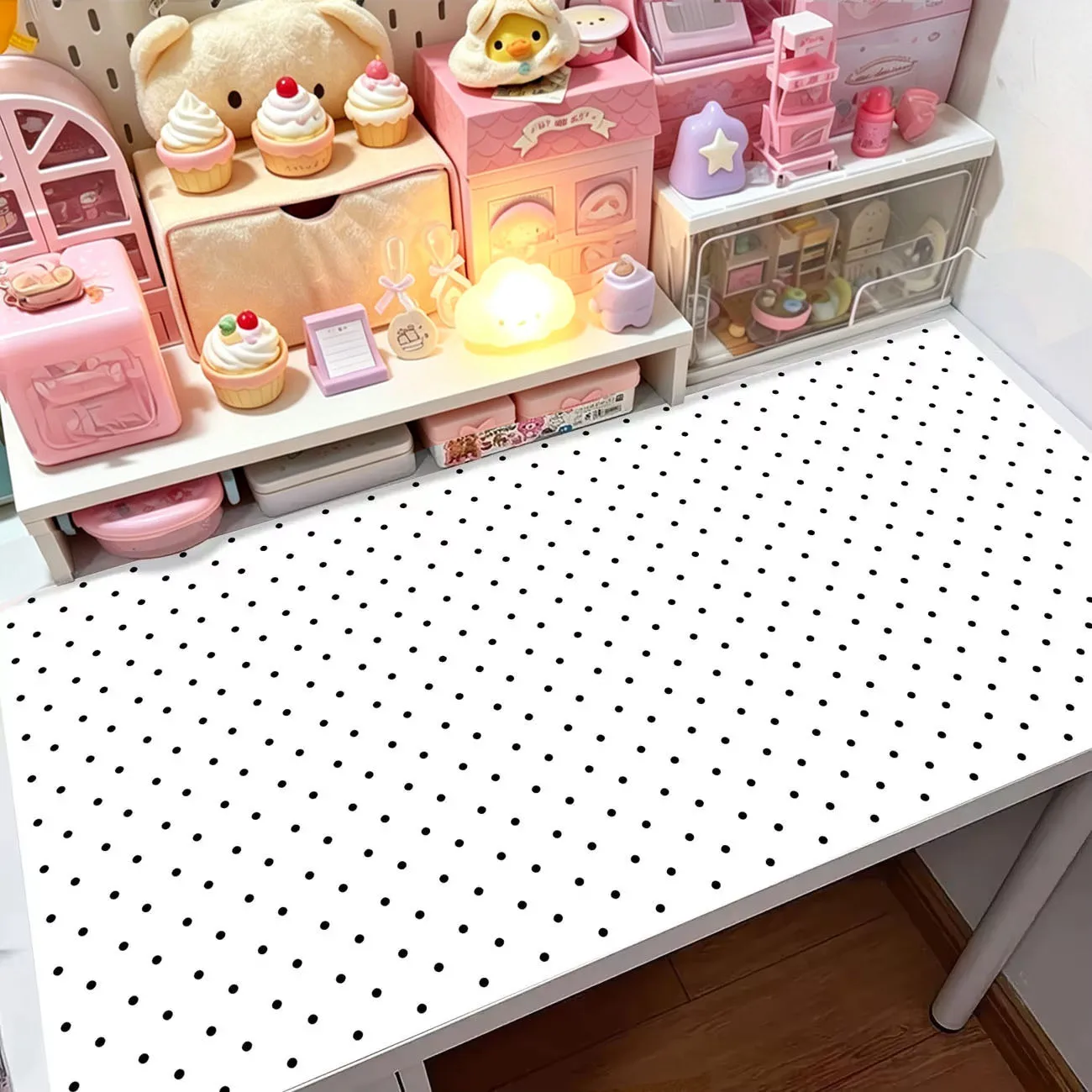 FULL Screen Polka Dots Love Y2K Leather Desk Pad Protector Mouse Pad Office Desk Mat Waterproof Non-Slip PU Desk Blotter Pad