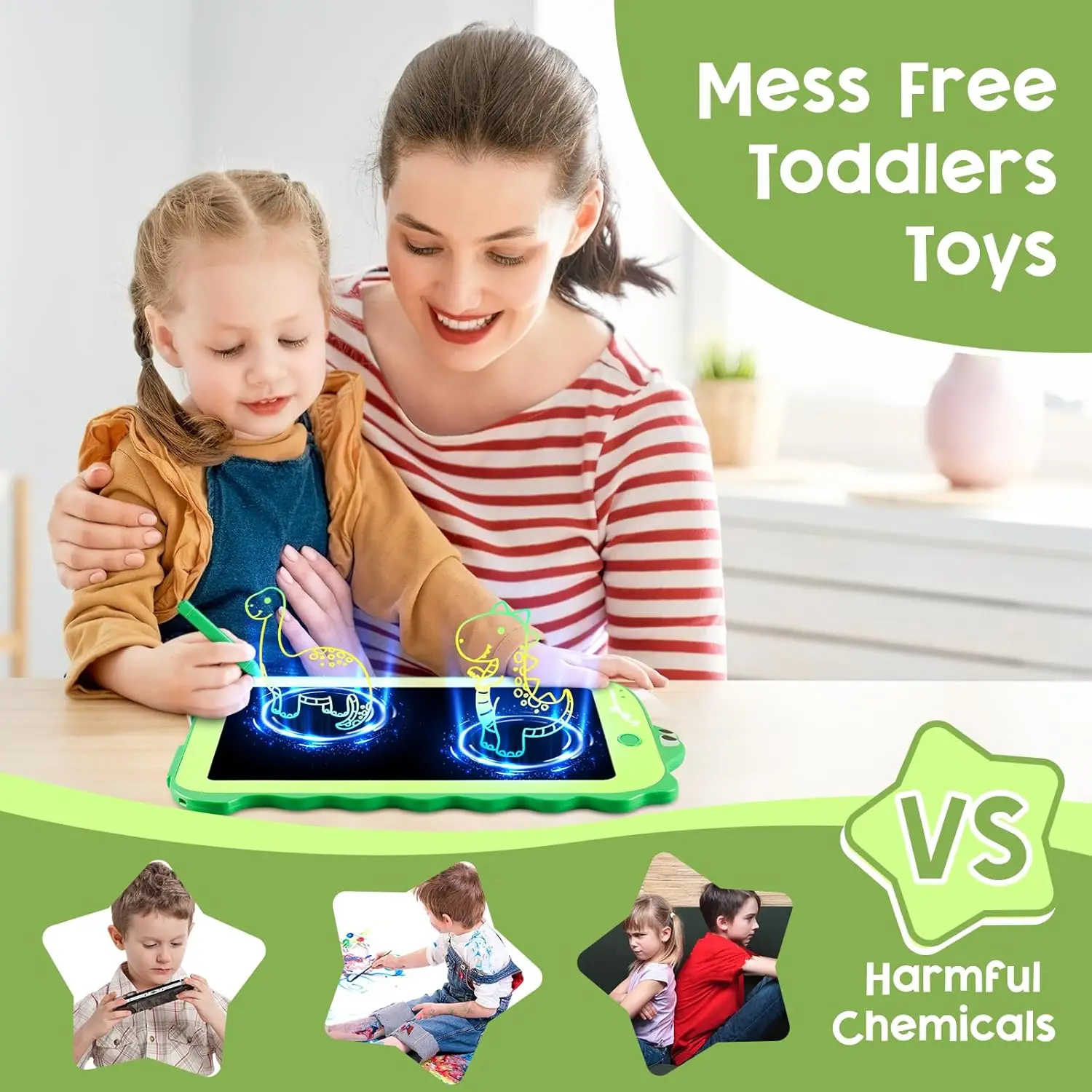 Tavoletta da scrittura per bambini Tavolo da disegno colorato da 8,5 pollici Tappetino educativo per doodle Giocattoli di dinosauro per bambini Ragazzi Ragazze Compleanno