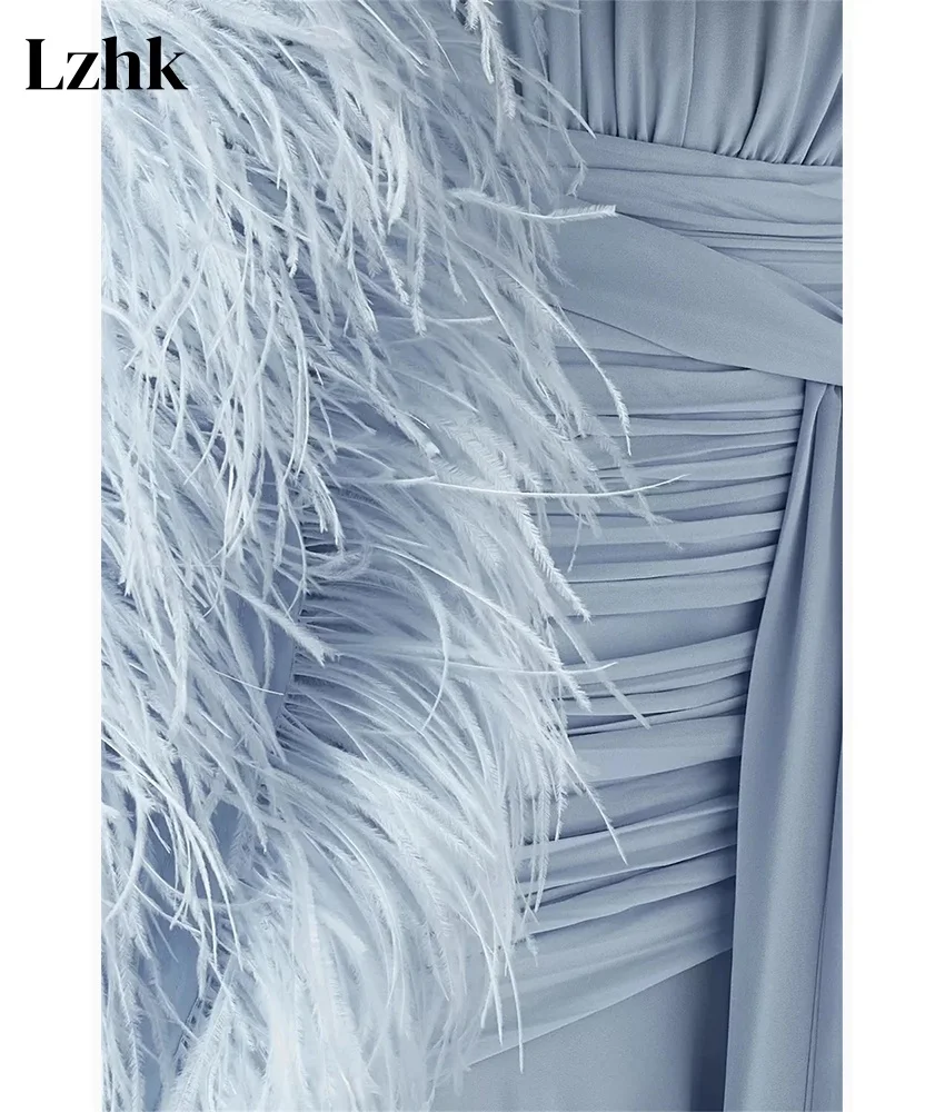 カスタマイズされたクラシックシフォンAラインフェザーイブニングドレス高品質Vネック長袖フロアレングスイブニングドレス