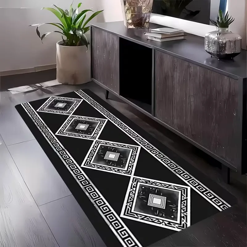 VIKAMA Modern Abstract Black White Swirl Runner Mat Anti Slip Washable Rug For Hallway Corridor Front Door Minimalist Home Decor