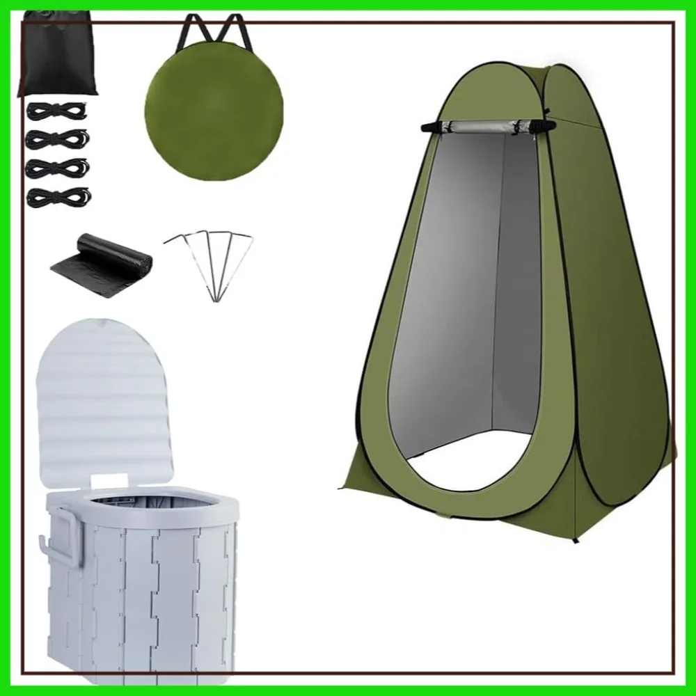 

Portable Toilet Kit with Pop-Up Privacy Tent, Camping Toilet and Shower Changing Room