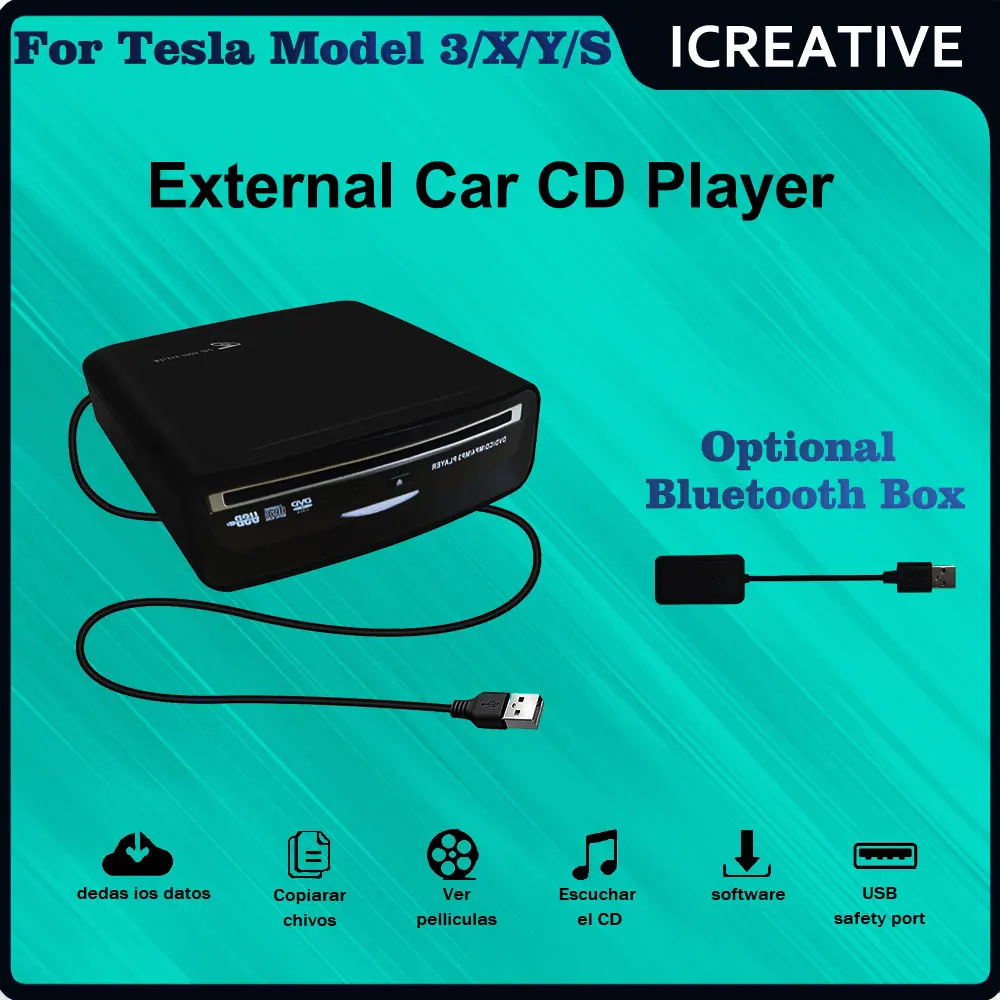External Car CD Player For MP5, LED TV, PC and Most Cars As Tesla Model 3 2019-2021 Plug and Play Mutlmedia Player