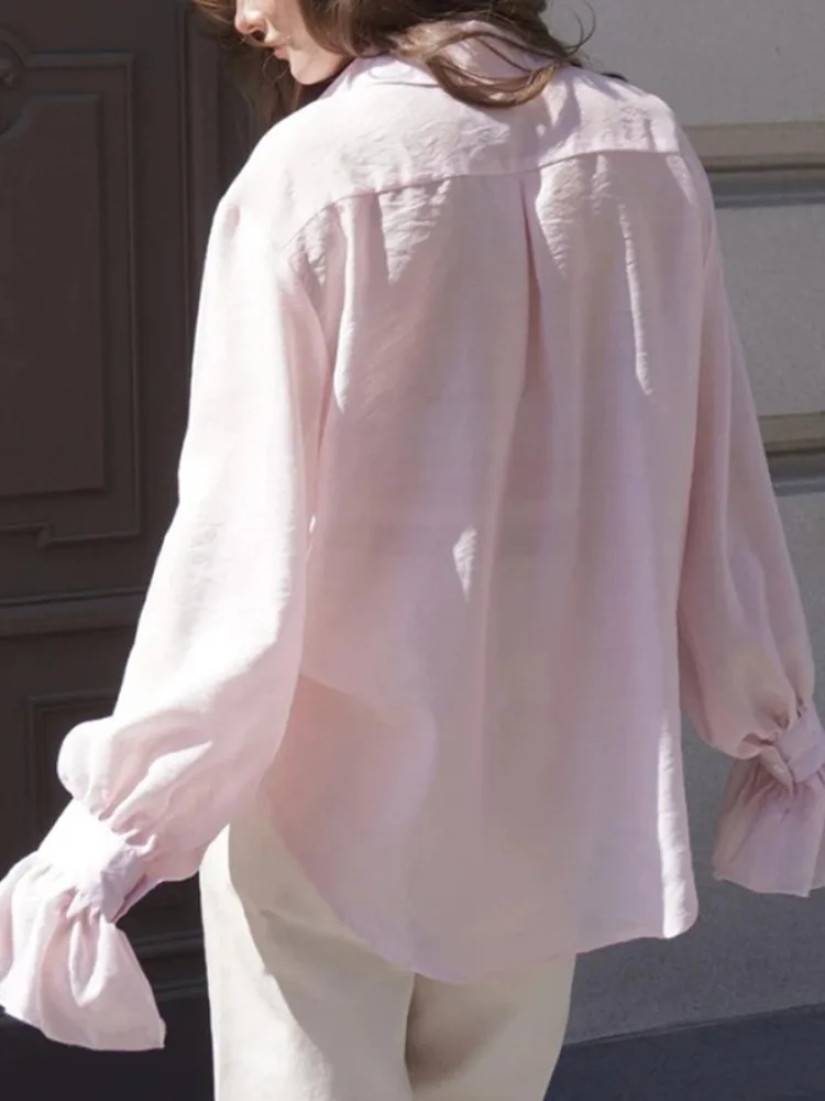 เสื้อผ้าผู้หญิง Bonboho แฟชั่นฤดูใบไม้ร่วง 2025 เสื้อเชิ้ตสีพื้น เสื้อคลาสสิก แขนพองติดกระดุม เสื้อทรงหลวมสำหรับผู้หญิง