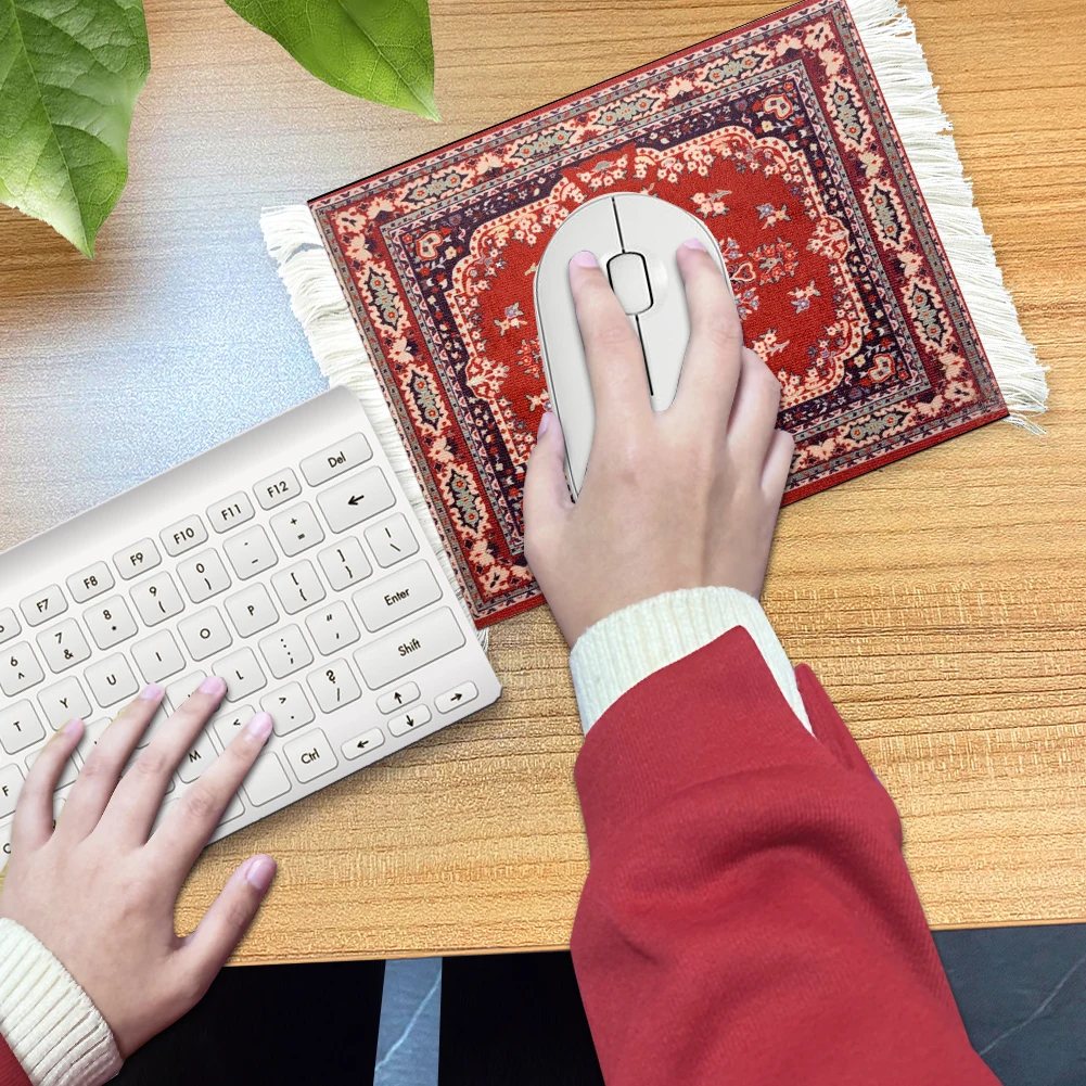 Alfombrilla de ratón pequeña roja, Mini alfombra persa tejida, alfombrilla de ratón de estilo Retro, alfombrilla de escritorio, taza, alfombrilla para ordenador portátil con decoración de mesa de oficina en casa, artesanía