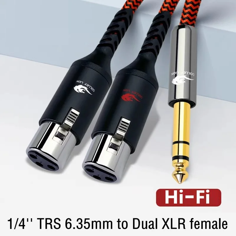 1/4 Inch TRS 6.35mm Male to Dual XLR Female Audio Cable for Microphone Amplifier Mixer Electric Guitar Speaker Shielded Cords