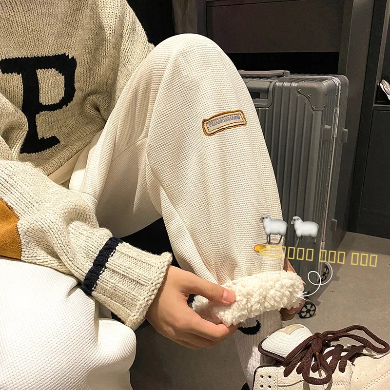 

Мужские теплые зимние спортивные брюки на флисовой подкладке, повседневные свободные брюки, модные молодежные длинные брюки