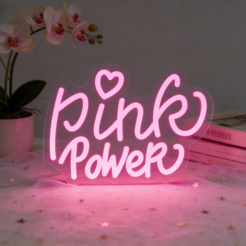 

Pink Power Neon Sign LED Night Light USB Aesthetic Wall Art Desk Lamp for Bedroom Living Room Home Decor Girls Women Gift