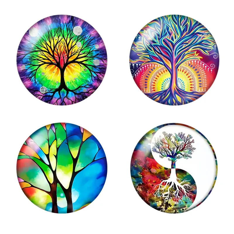 4 Tree of Life printed coasters, suitable for daily family party decoration, kitchen, non-slip wooden coasters, holiday gifts