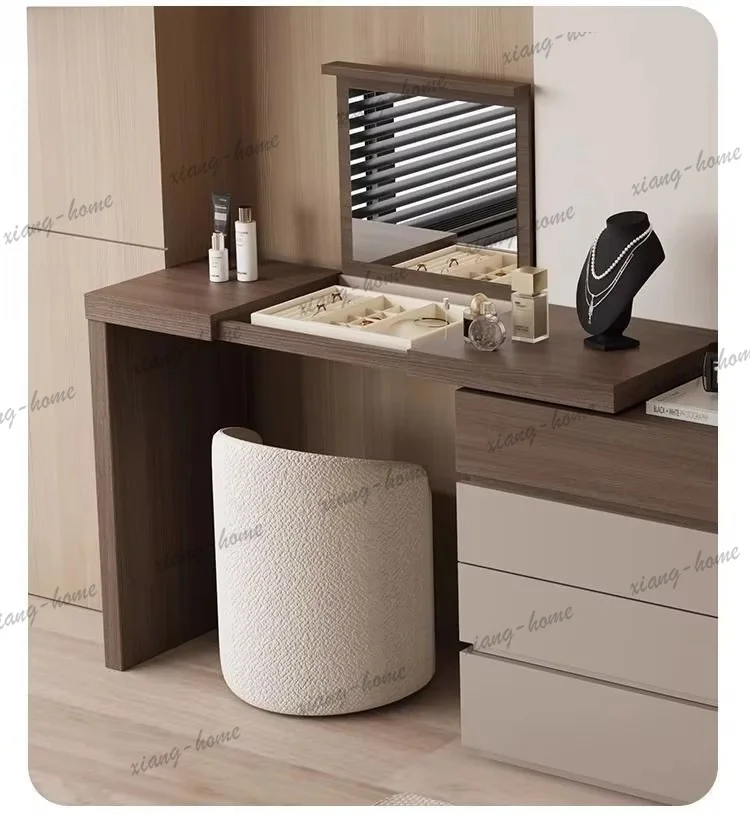 Solid Wood Simple Modern Makeup Table with Storage Cabinet Integrated Flip Cover Dressing Table for Bedroom