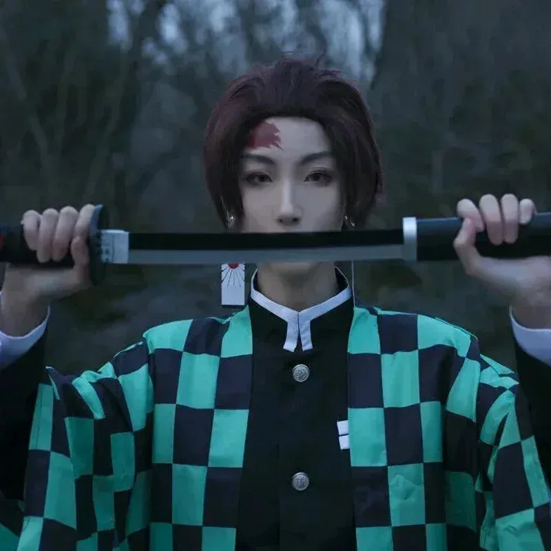 72-й Танджиро Косплей Аниме Танджиrou Камадо Костюм Kimetsu No Yaiba Кимоно Серьги Татуировки Наклейки для Взрослых и