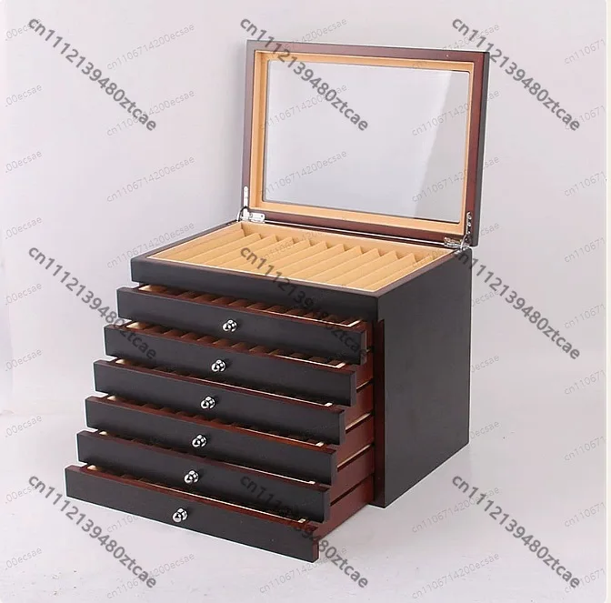Black Burgundy Wooden Pen Display Storage Case 78 Pens Capacity Fountain Pen Collector Organizer Box with Transparent Window