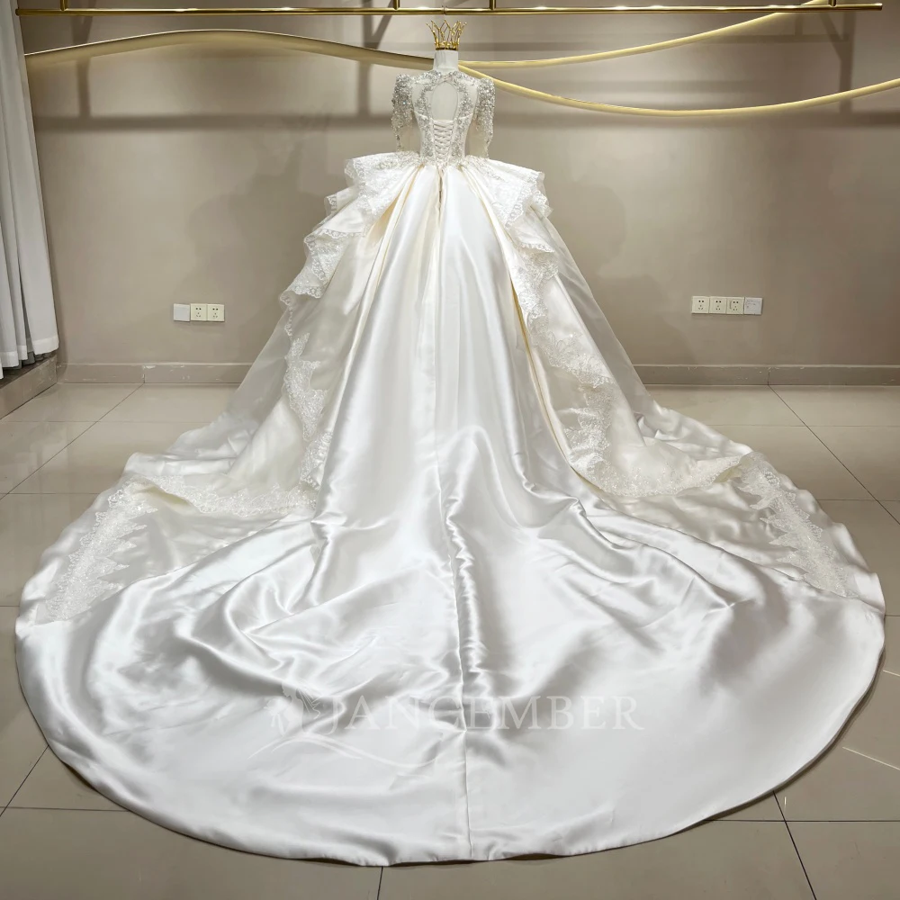 Ball Gown Royal Wedding Dresses For Women Crystal V-neck Vestido De Novia Satin Matte Satin Ruffles Custom Made Bridal Gowns