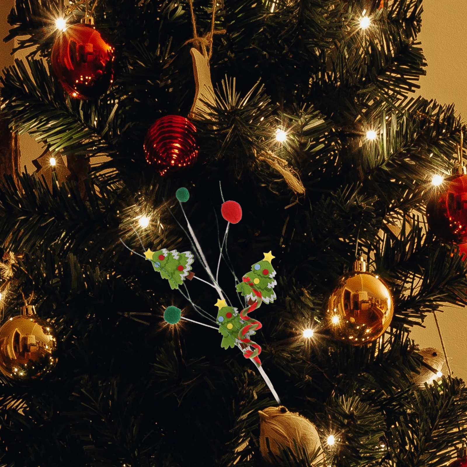 

1pcs Christmas Tree Picks Red Green Woolen Candy Cane Branches Xmas Tree Topper Decor For Wreath Garland Holiday Party
