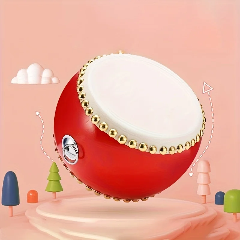 طبلة كلاسيكية من جلد البقر الأحمر مع مسامير بيضاء - جسم بلاستيكي متين، تتضمن أفخاذ خشبية وحزام - مثالية للمبتدئين