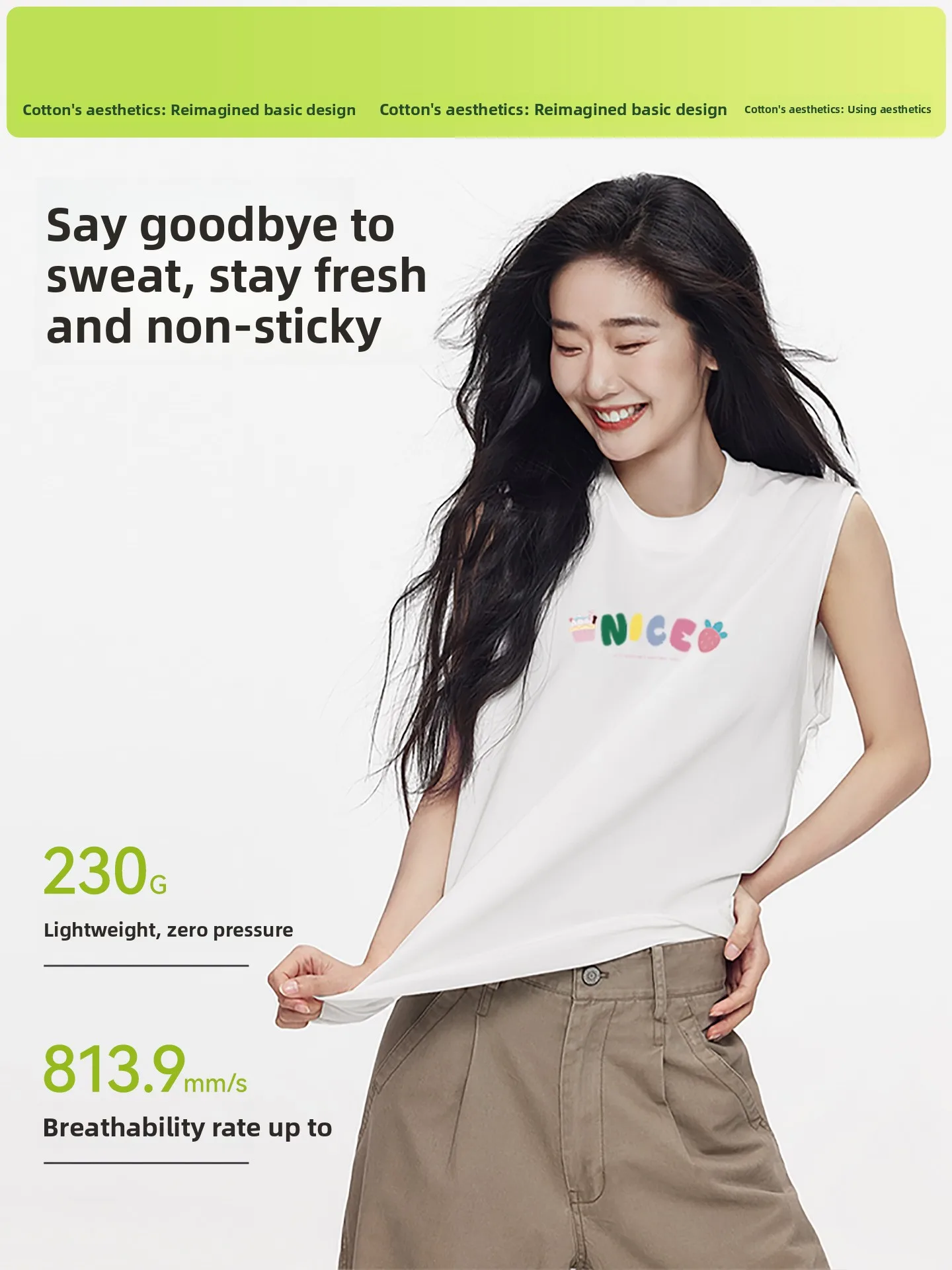 Pure Cotton Svel Fitn Tank Top Women's Summer Outdoor Wear Heavyweight Sport Street Sle Loose Fit round Ne T-irt