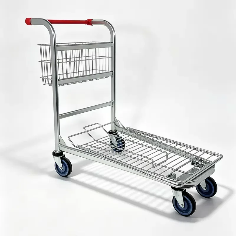 Heavy Duty Galvanized Steel Wire Basket Trolley for Supermarket Warehouse Storage Chrome Plated Platform Cart with Nested
