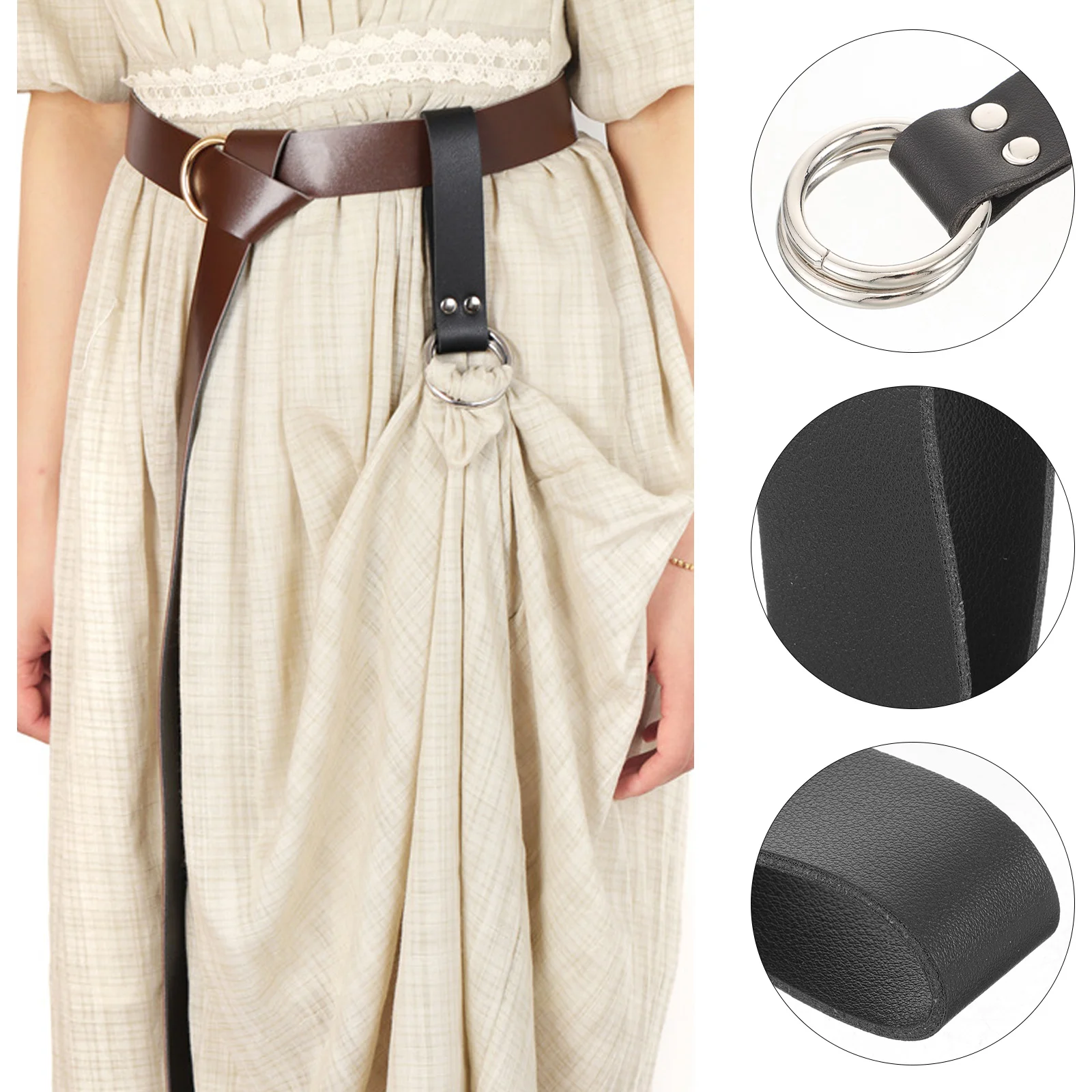 Medieval Women's Hiking Pleated Skirt Metal Double Hoop Ring Tool Belt Accessory Hike Retro Vintage Supply Miss