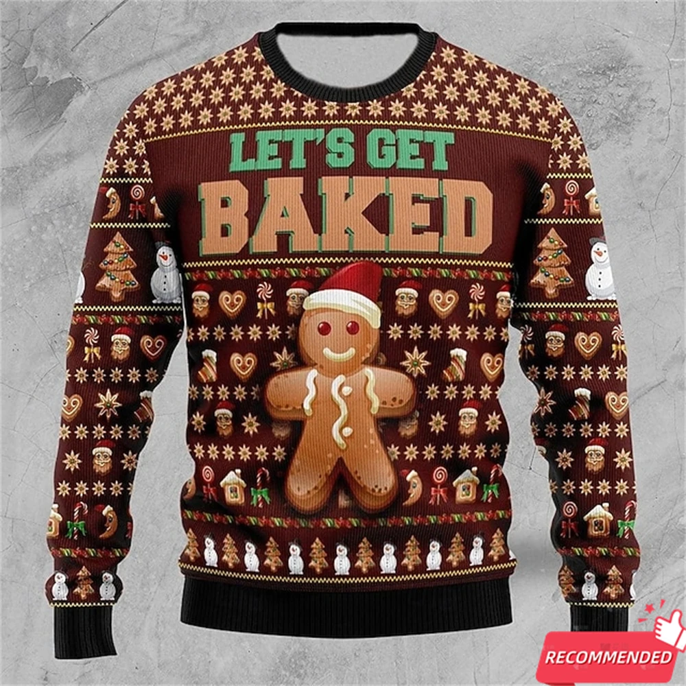 Funny Santa Claus 3D Printed Xmas Ugly Christmas Sweater New Trend Cookie Ugly Sweaters Pullover Christmas Mens Cartoon Cat Tops