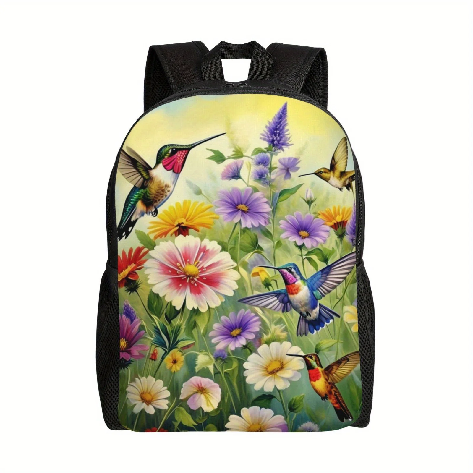 

1 Hummingbird and Flower Printed Casual Backpack Men and Women, Simple Large Capacity Backpack, Computer Bag Teachers