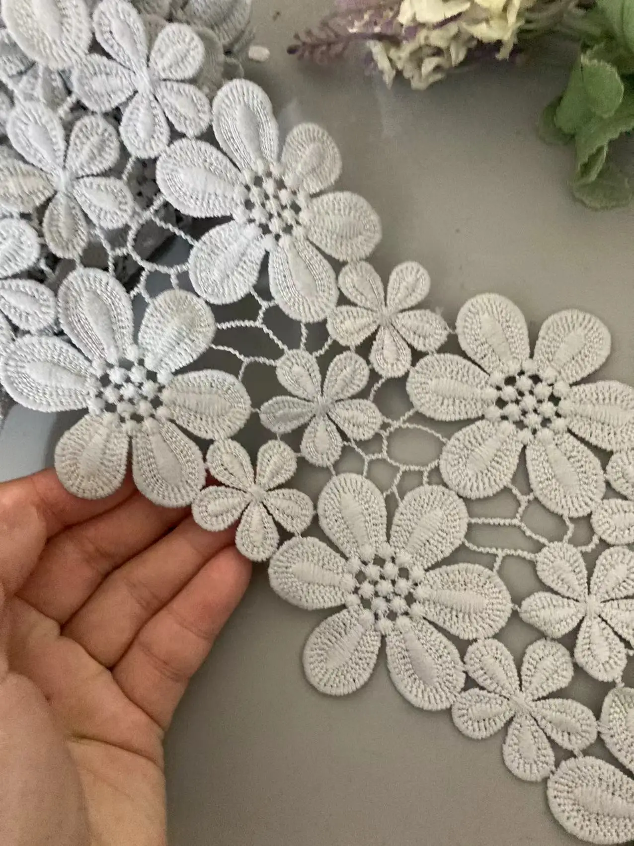 

1 yard Gray Cotton Flower Embroidered Lace Trim Fabric Applique Lace Ribbon Handmade DIY Sewing Supplies For Costume Decoration