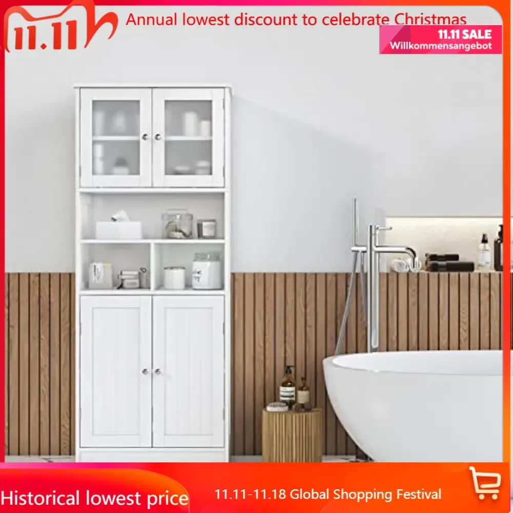 

Tall Bathroom Storage Cabinet,Wooden Storage Cabinet with Doors and Shelves,Freestanding Pantry Cabinet,Modern Linen Floor Cabin