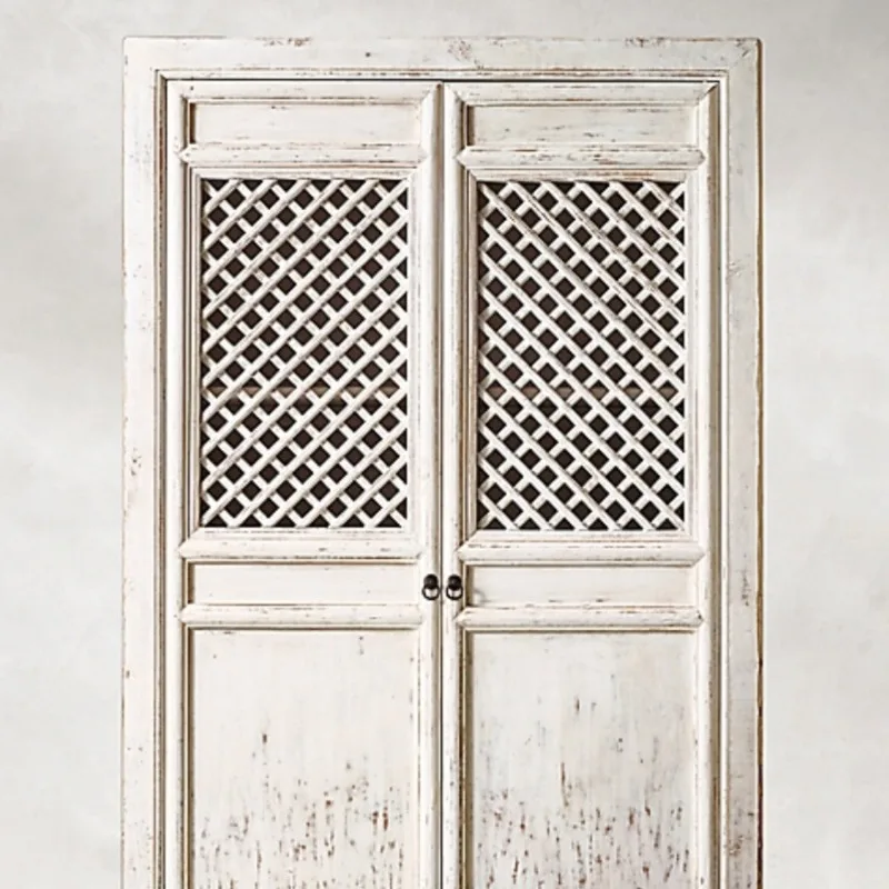 Rural retro double-door bookcase Classical solid wood wardrobe French oak home dining side cabinet Wine cabinet