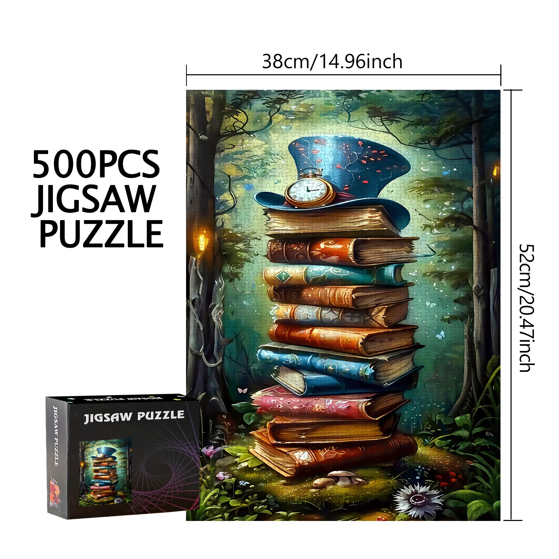 Buchstapel- und Hutpuzzle, 500 Stück/1000 Stück, großes interaktives DIY-Familienspiel, Gehirnunchforderung für Heimdekoration – Premium-Spaß-Geschenk