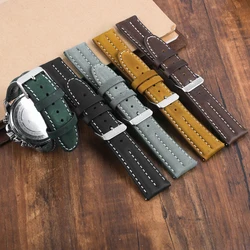 Vintage Crazy Horse Leather Watchband 20mm 22mm Watch Strap Black Blue Leather Watch Band For Panerai Breitling Leather Strap