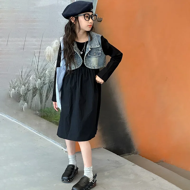 Girls' dress 2024 Spring New Girl Big Girl Fashionable and Fashionable Korean Edition Two Piece Dress