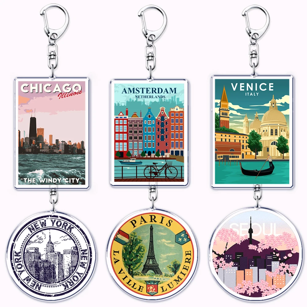 Travel Accessories London - 멀티 시티 풍경 아크릴 키링 펜던트