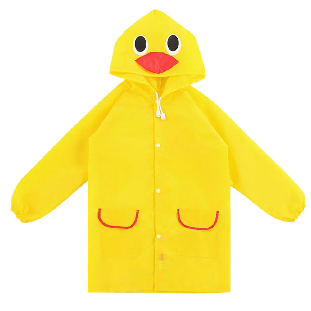Kids Waterproof Raincoat Yellow Animal Hooded Rain Poncho for Camping Hiking Fishing Height 80 to 130cm