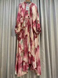 New Women's Chic Print Pleated Long Sleeve Dress Single Breasted Loose Casual Vacation Female Elegant Fashion Party Clothing