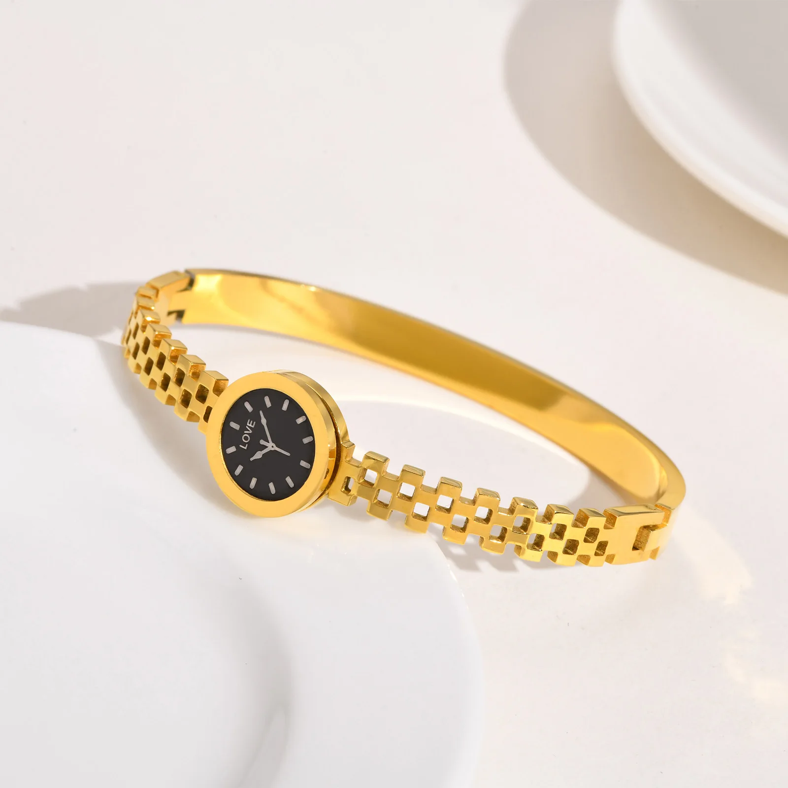 Customized Watch Dial bracelet for women, Gold Color Stainless Steel Round Bracelets, Fashion Jewelry Gift To Girls Lover Mom