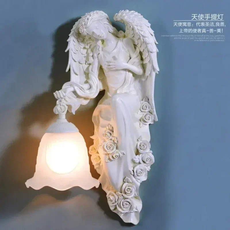 Bedroom Decoration Angel Wall Lamp Stairs Fixture Vintage Wall Light Glass Shade Sconce with Bulb