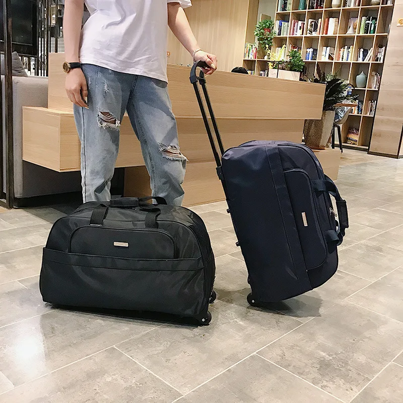 

Large Capacity Men Trolley Duffle Bag Water-Repellent Foldable Rolling Suitcase Hand Luggage With Wheels Carry-On Bags 35L