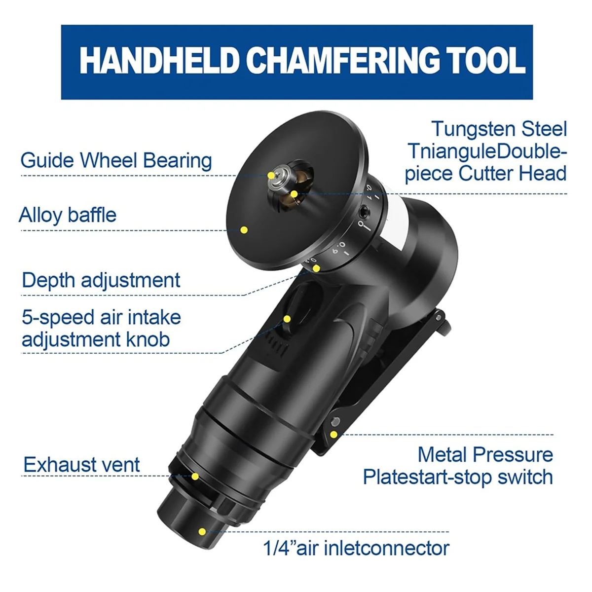 Newest Pneumatic Chamfering Tool, 45 Degree Metal Deburring Trimming Chamfering Machine,Chamfering Machine Arc Edge Beveler Kit