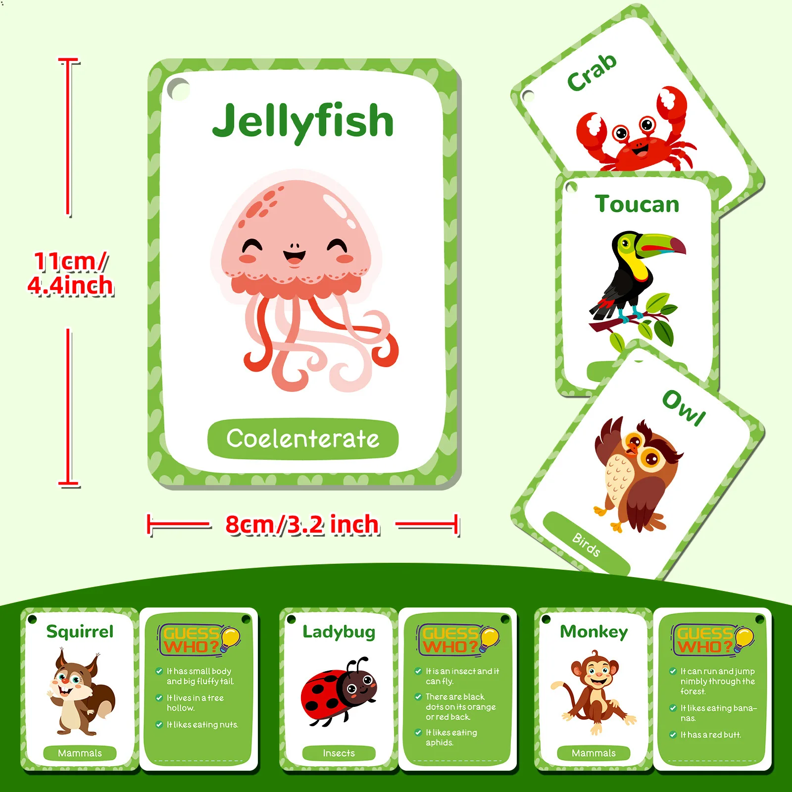 50PCS Animal Cognition Flash Cards Children's Early Education Word Recognition Paper Cards English Learning Educational Toys