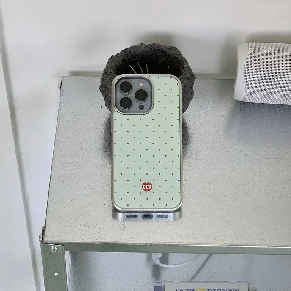 Korean Ins High-end Cartoon Apple Polka Dot Mint Green Phone Case For Samsung S 23 24 25 26 FE ULTRA EDGE PLUS Y2K Cute Cover