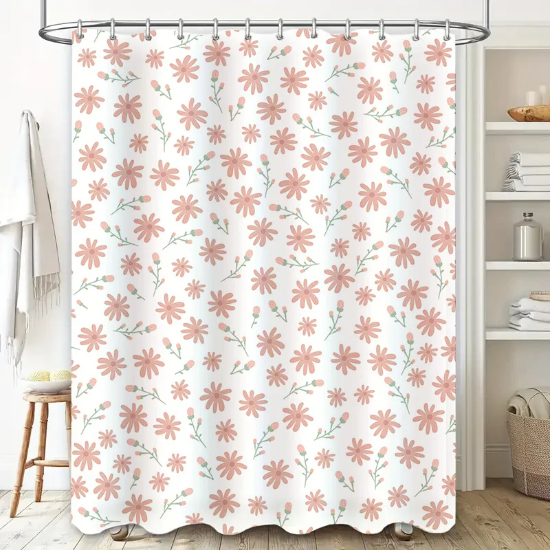 Delightful Flower Shower Curtain Pink Bloom Waterproof Bath Decor for Home Decoration Modern Bathroom Accessories Set