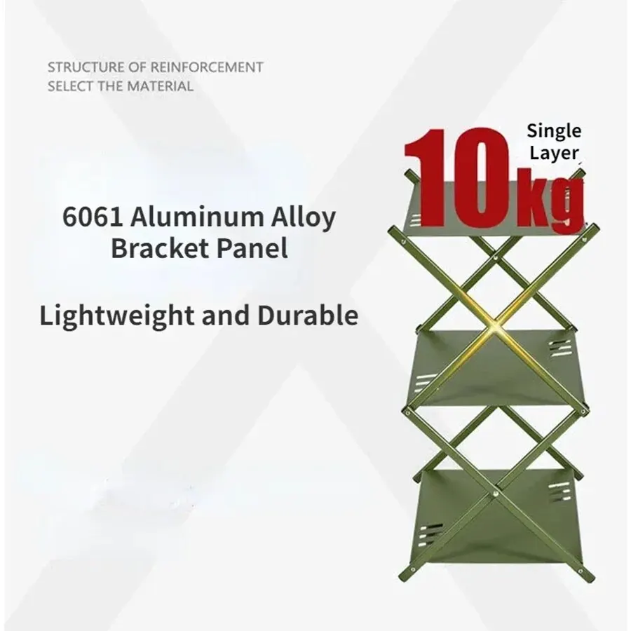 MOUNTAINHIKER Outdoor Aluminum Alloy 3 Layers 3 Panels / 2 Layers 4 Panels Shelf Portable Folding Camping BBQ Storage Rack Table