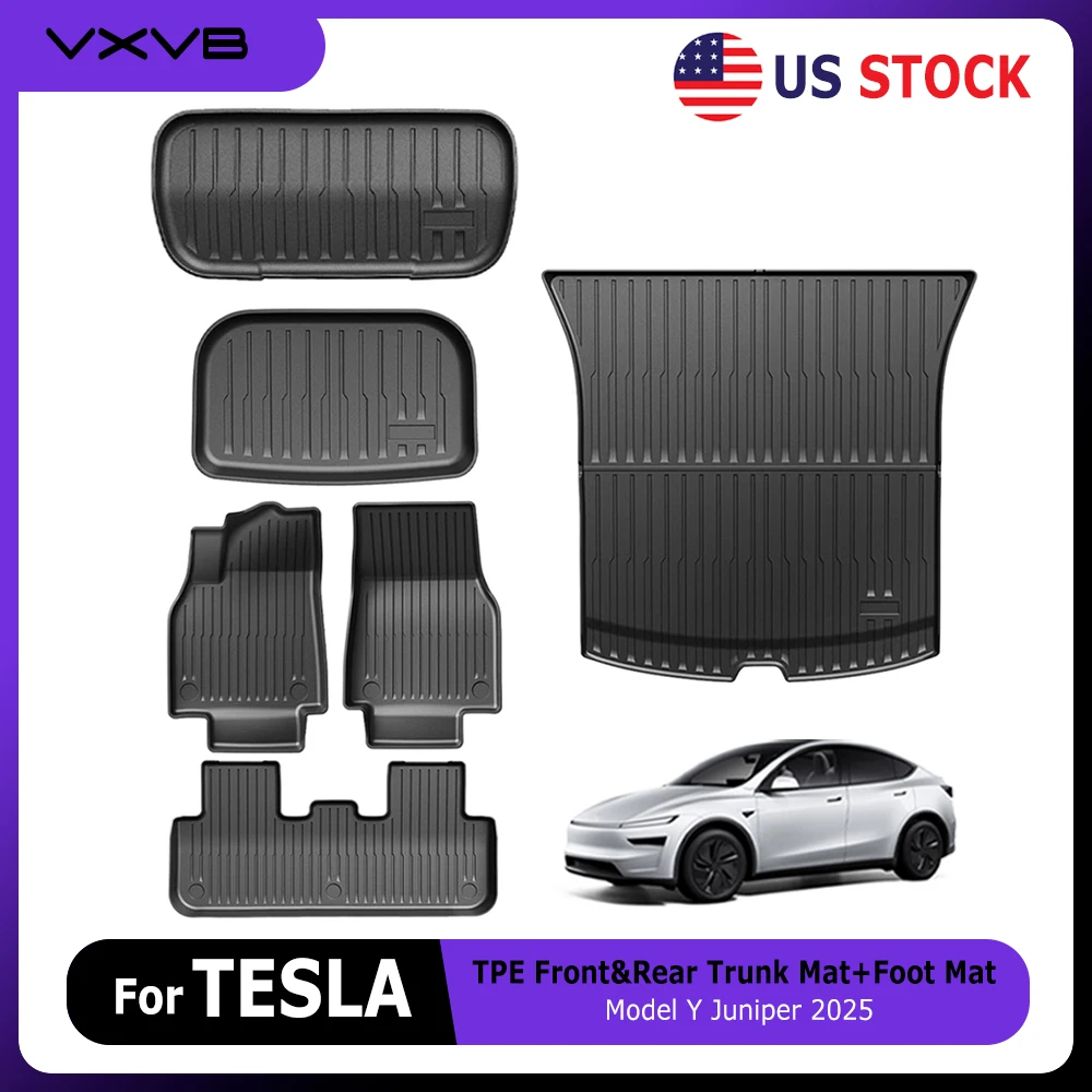 

Для нового Tesla Model Y Launch 2025+ Juniper 2025+ TPE Коврики для багажника Всепогодные передние и задние коврики для багажника Коврики для пола