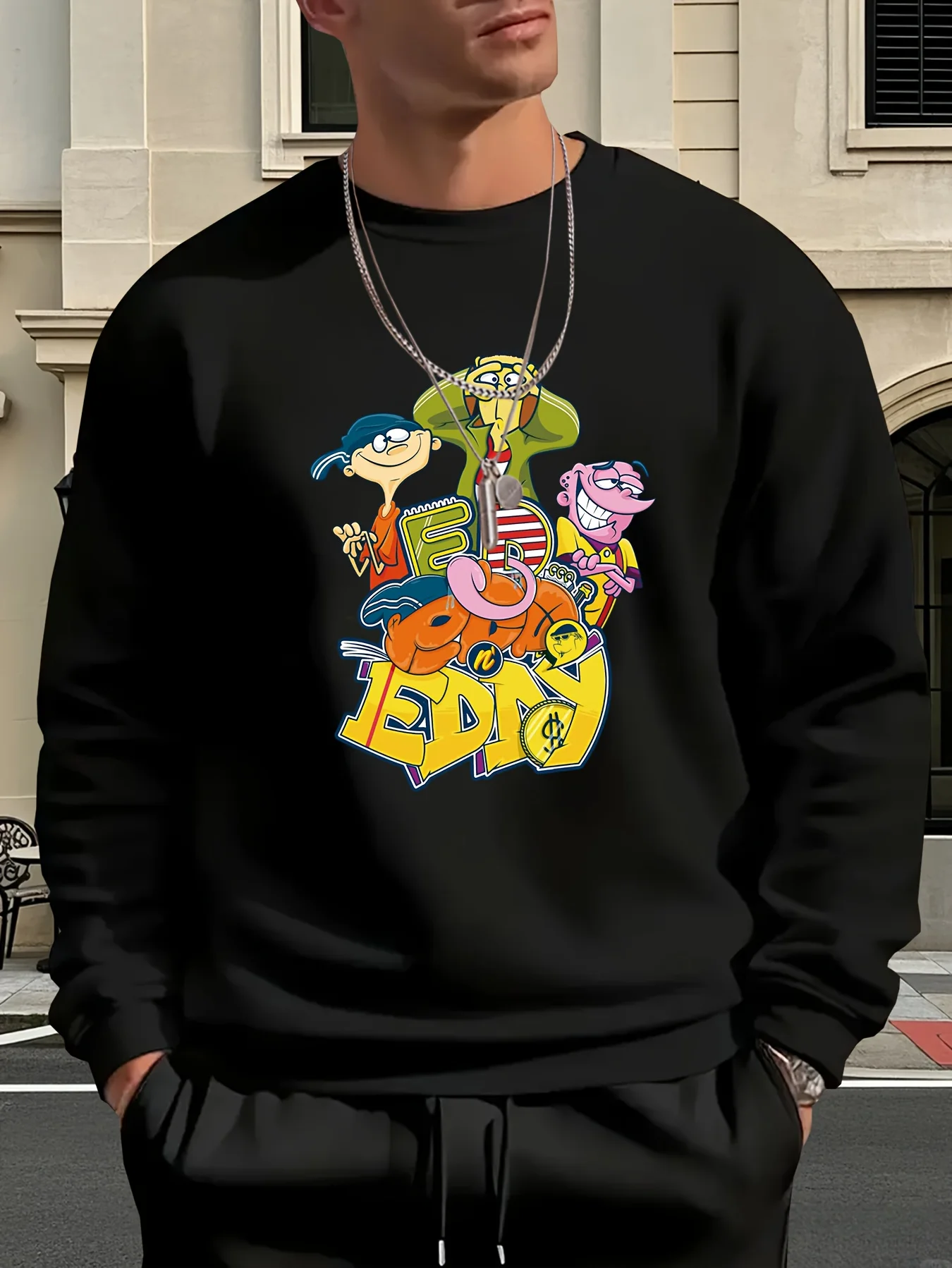 سويت شيرت رجالي كاجوال برقبة دائرية - مريح بأكمام طويلة مع تصميم جرافيك "EDOY"، فضفاض مناسب للربيع والخريف