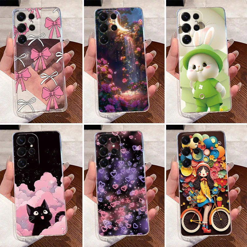 Für Samsung S26 Ultra Gehäuse Für Samsung Galaxy S26 Plus Ultra 5G Telefon Fall Luxus Lustige Nette Kaninchen Katze Transparent zurück Abdeckung