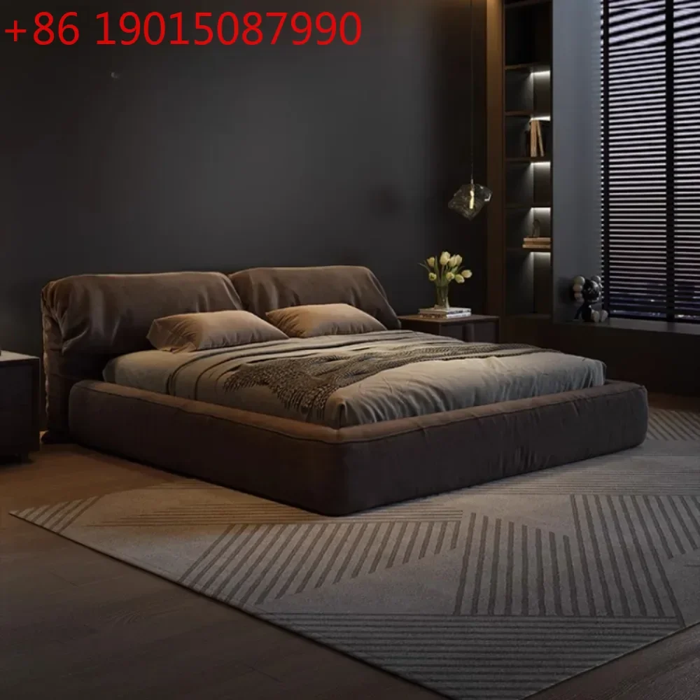 

Кровать King Size в минималистичном стиле с двойным изголовьем и прикроватными тумбочками, эстетичная, роскошная, для спальни, мебель